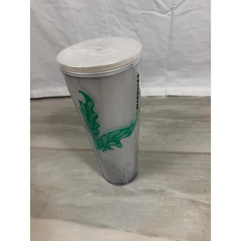 Starbucks Siren Mermaid Iridescent Green White Cold Cup Tumbler 24oz Venti